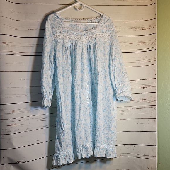 Eileen West Blue and White Lace Nightgown,XL - Picture 1 of 12